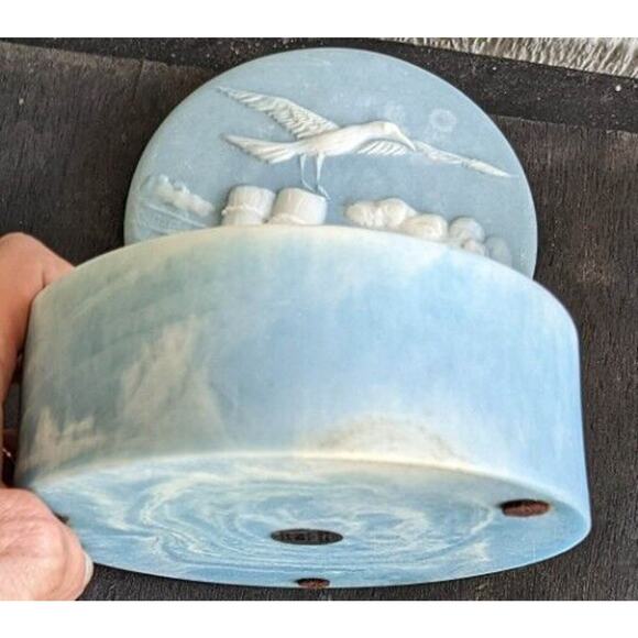 VTG Genuine Blue Incolay Trinket Box Robert Nemith Handcrafted Seagulls Nautical - Picture 4 of 8
